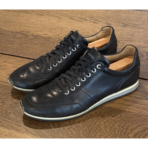 Magnanni Pueblo Black Leather Sneakers Men’s Size 10 Lace Up Tan Lining Dots main image 6